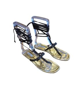 Prada Gladiator Lace-Up Metallic Gold Flat Sandals